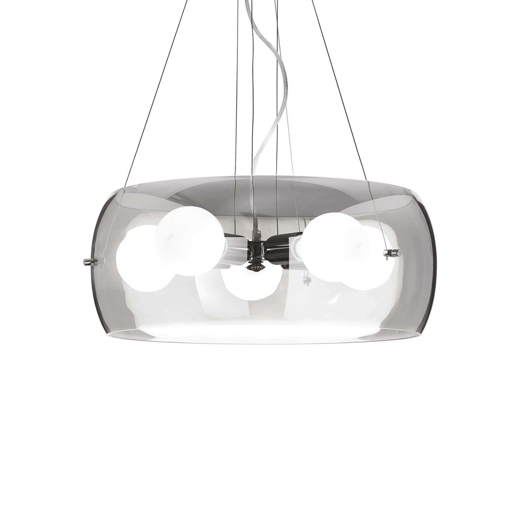 Ideal Lux AUDI-10 pendant light with fume glass, chromed metal, dimmable, 5 E27 bulbs, exclusive design, adjustable height.