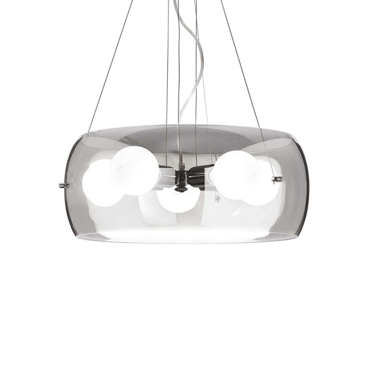 Ideal Lux AUDI-10 pendant light with fume glass, chromed metal, dimmable, 5 E27 bulbs, exclusive design, adjustable height.