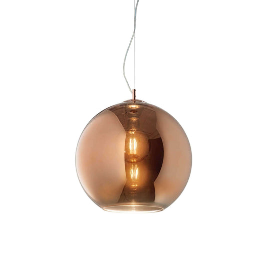 Ideallux Pendelleuchte NEMO Kupfer, 30cm Durchmesser, modernes Design aus geblasenem Glas, dimmbar, höhenverstellbares Seil.