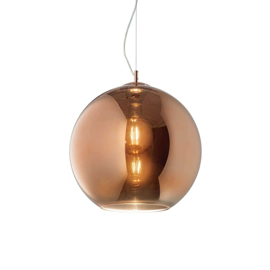 Ideallux Pendelleuchte NEMO 40cm in Kupfer, dimmbar, mit geblasenem Glas, E27 Sockel, verstellbar, modernes Design für stilvolle Beleuchtung.