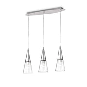 Ideallux CONO 3-light pendant lamp with chrome finish and glass diffusers, adjustable height, E14 sockets, dimmable.