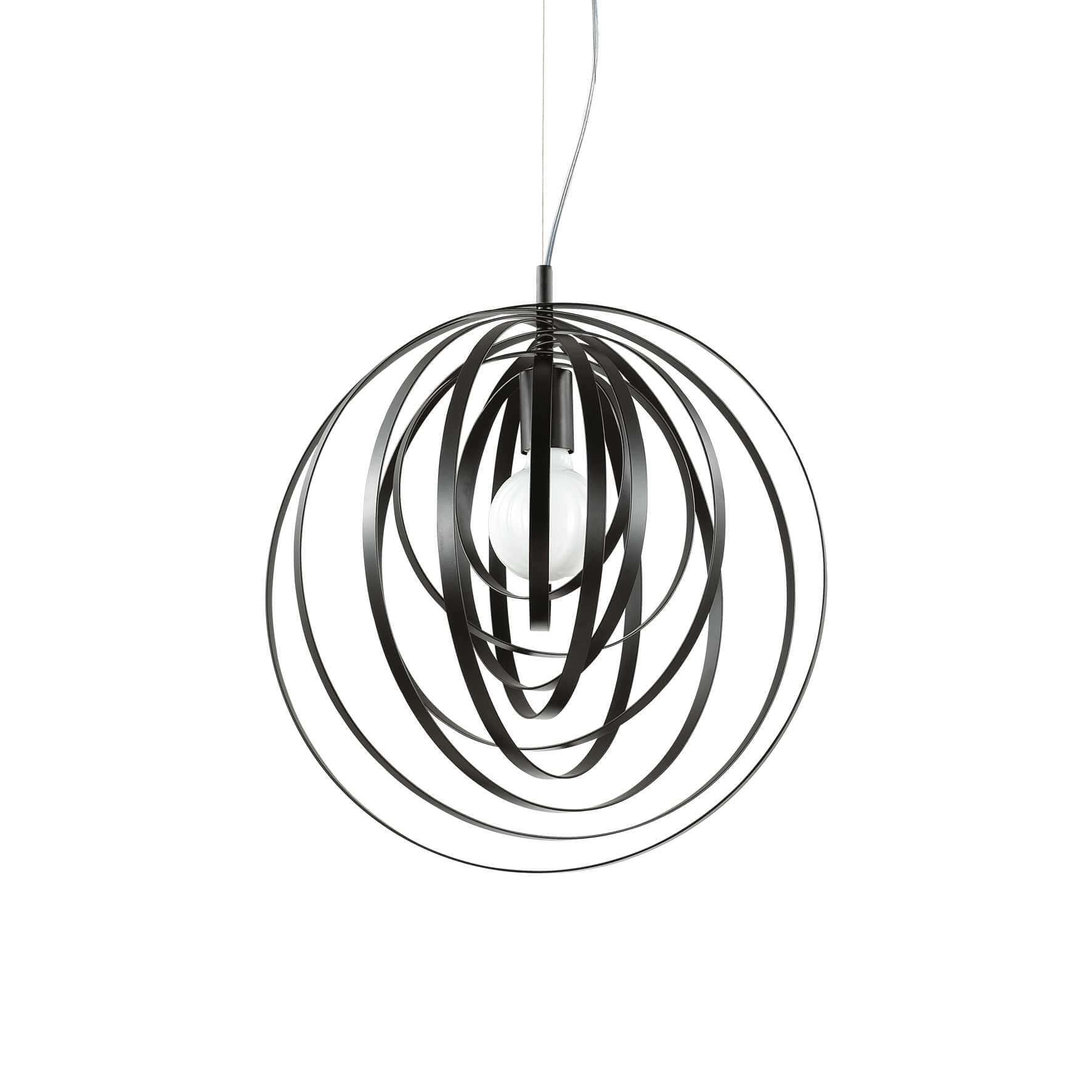 Ideallux Pendelleuchte DISCO Schwarz Matt, dimmable hanging light with adjustable height, E27 base, black metal, circular design.