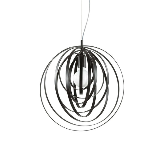 Ideallux Pendelleuchte DISCO Schwarz Matt, dimmable hanging light with adjustable height, E27 base, black metal, circular design.