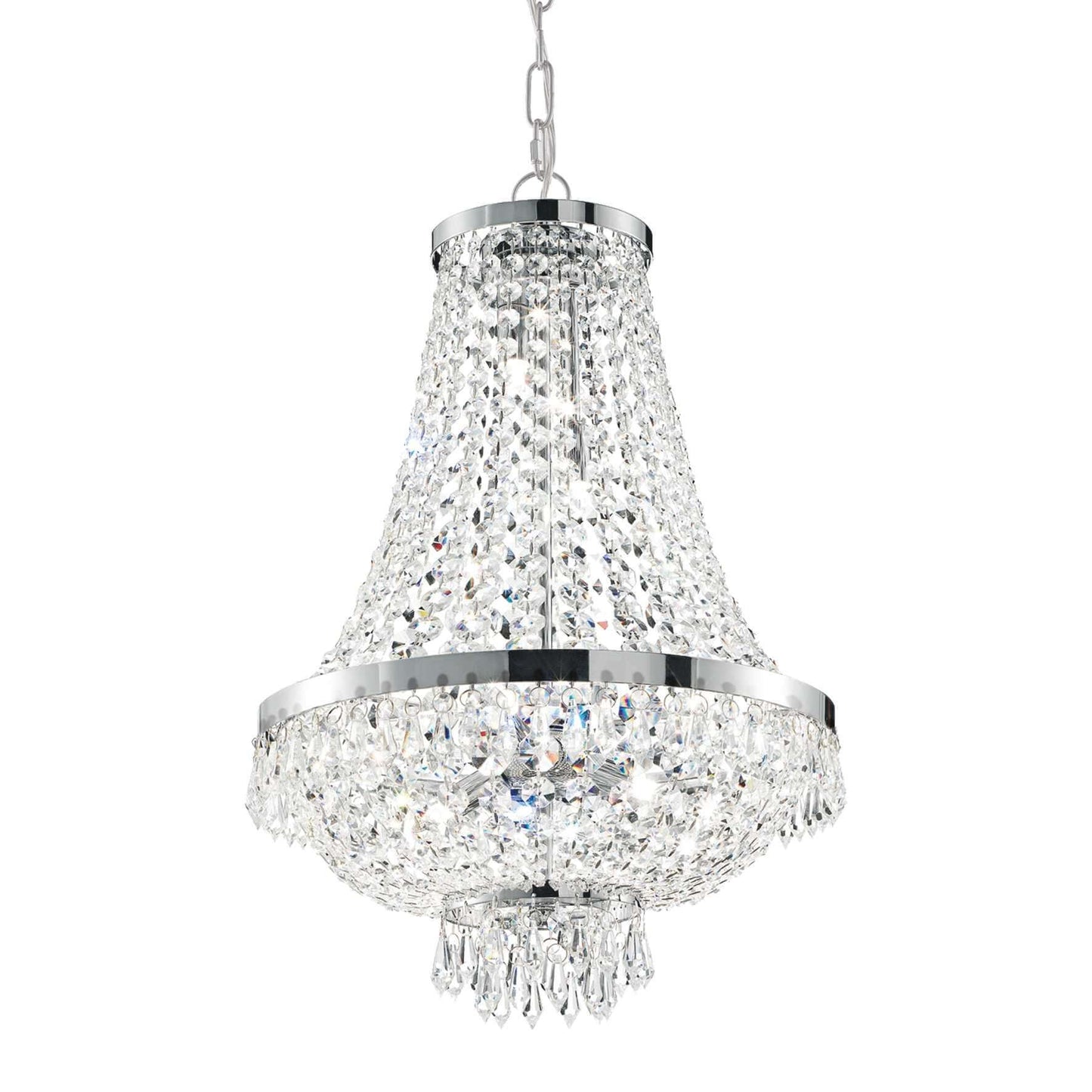 Ideal Lux Kristall Korblüster Caesar 12-flammig, 55cm Durchmesser, funkelnde Kristalle, Silberfinish, dimmbar, elegantes Design