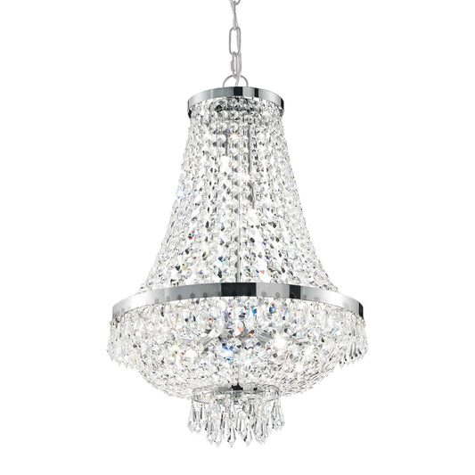 Ideal Lux Kristall Korblüster Caesar 12-flammig, 55cm Durchmesser, funkelnde Kristalle, Silberfinish, dimmbar, elegantes Design