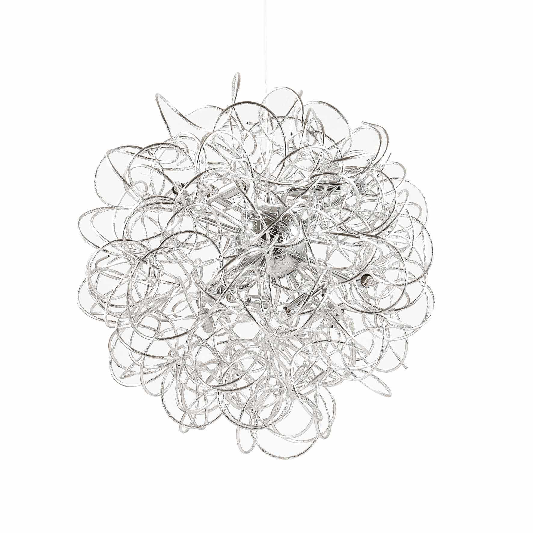 Ideallux Pendelleuchte DUST 12, handgefertigte Silber-Aluminium Lampe, dimmbar, höhenverstellbar, modern design chandelier.