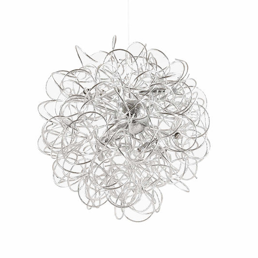 Ideallux Pendelleuchte DUST 12, handgefertigte Silber-Aluminium Lampe, dimmbar, höhenverstellbar, modern design chandelier.