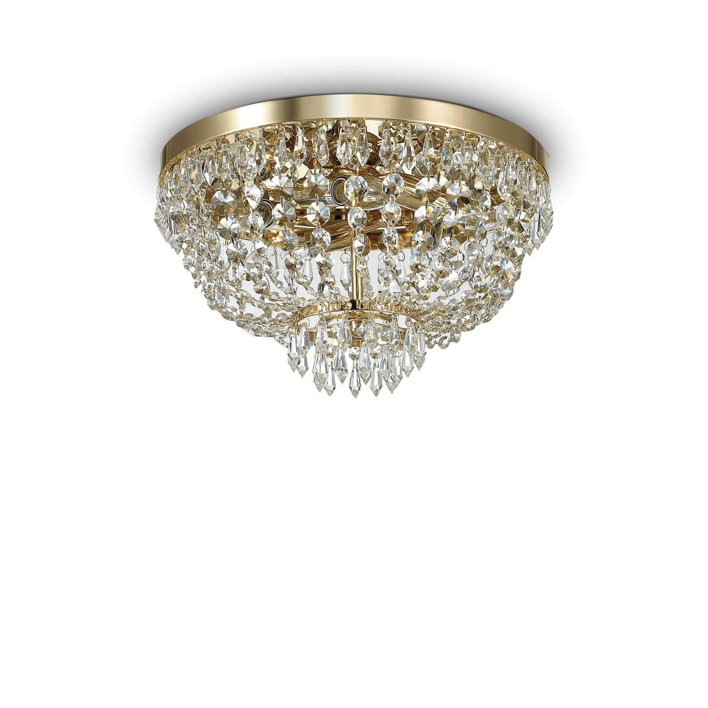 Elegant Kristall Deckenleuchte Caesar Ø41cm, aus geschliffenem Kristall und Gold, dimmbar, perfektes Highlight für Räume.