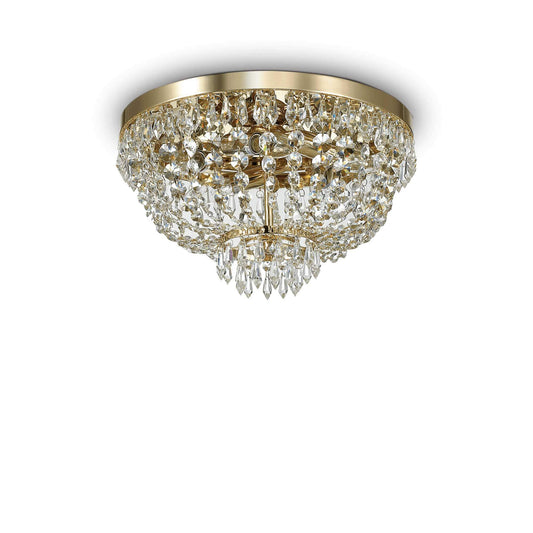 Elegant Kristall Deckenleuchte Caesar Ø41cm, aus geschliffenem Kristall und Gold, dimmbar, perfektes Highlight für Räume.