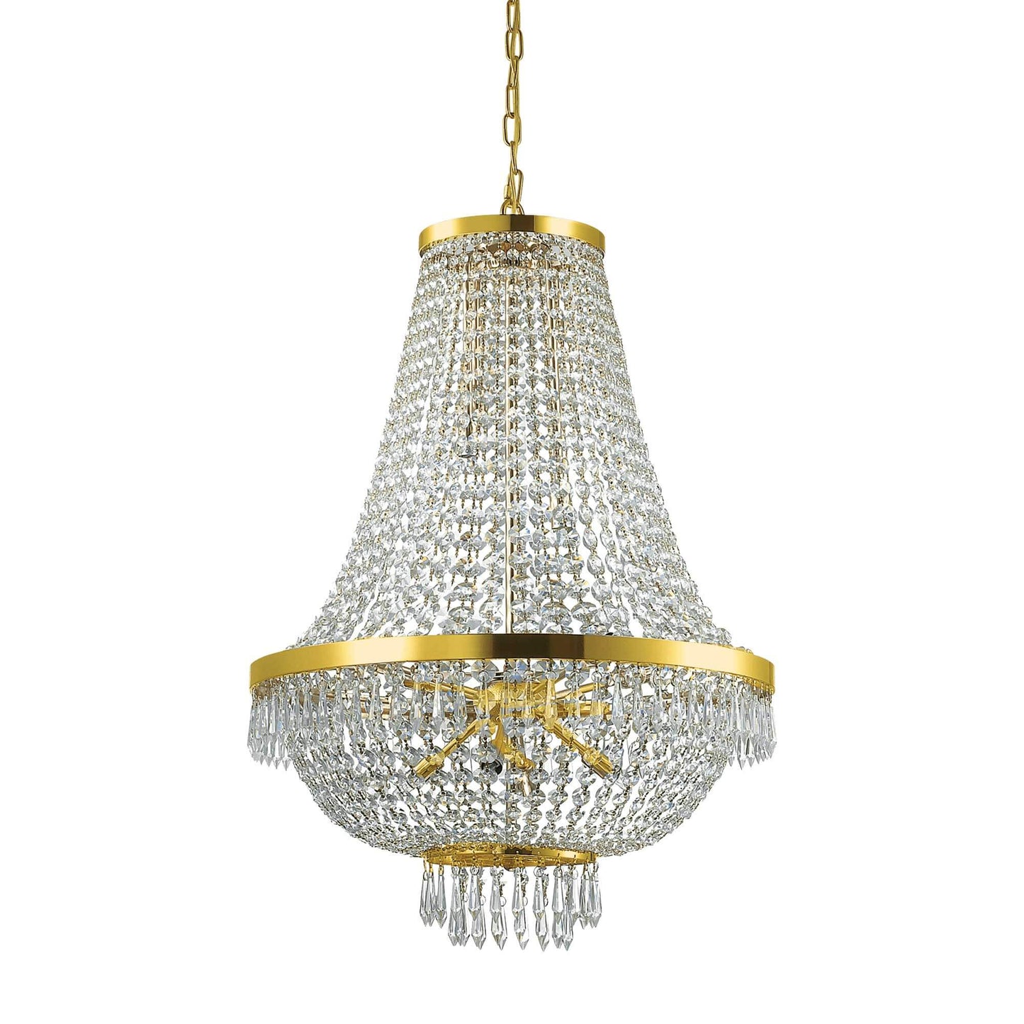 Ideal Lux Kristall Korblüster Caesar Ø55cm, 12-flammig, funkelnde Kristalle, goldene Akzente, dimmbar, elegante Deckenleuchte