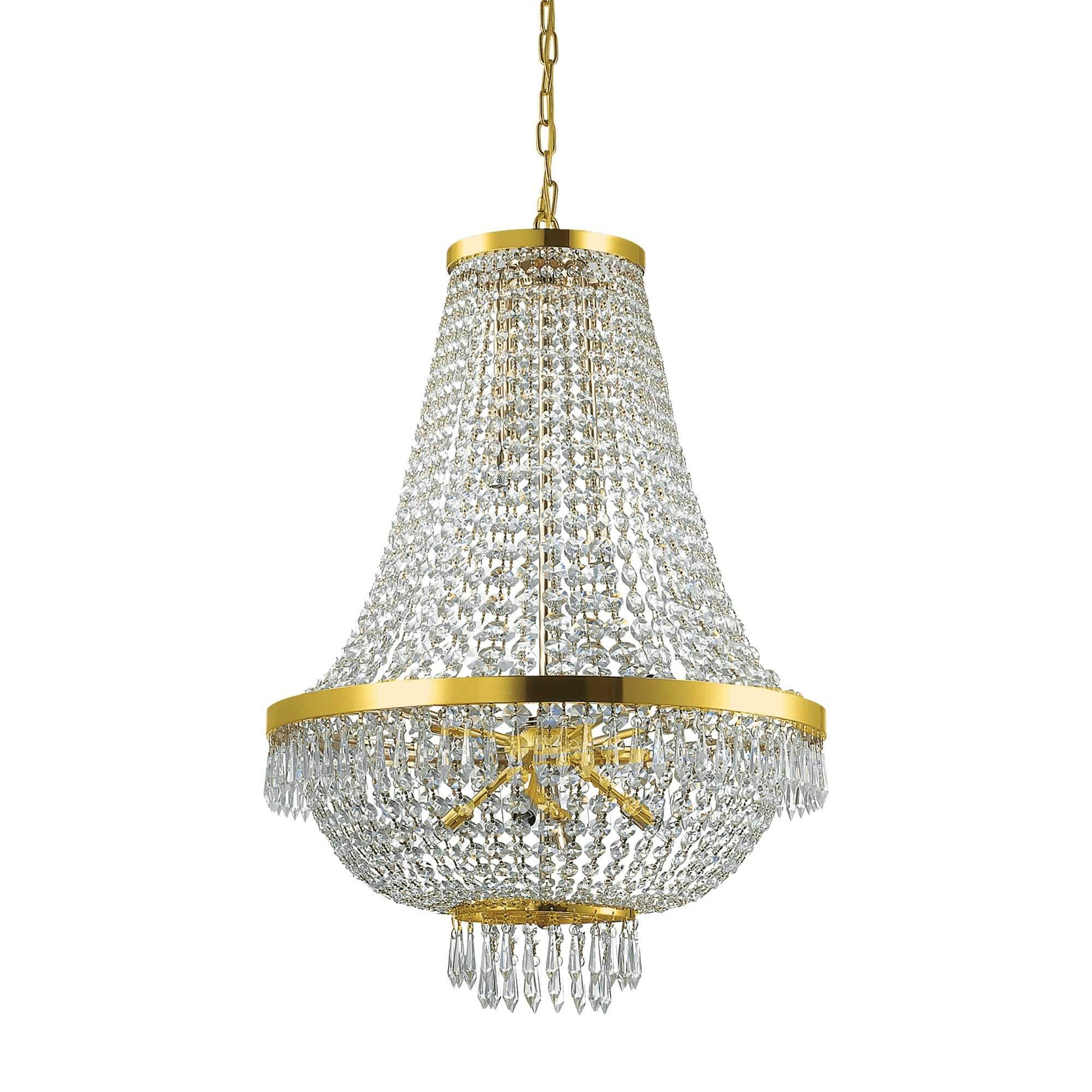 Ideal Lux Kristall Korblüster Caesar Ø55cm, 12-flammig, funkelnde Kristalle, goldene Akzente, dimmbar, elegante Deckenleuchte