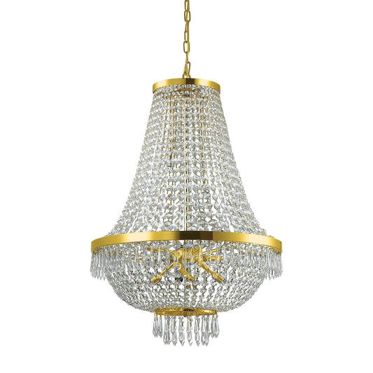 Ideal Lux Kristall Korblüster Caesar Ø55cm, 12-flammig, funkelnde Kristalle, goldene Akzente, dimmbar, elegante Deckenleuchte