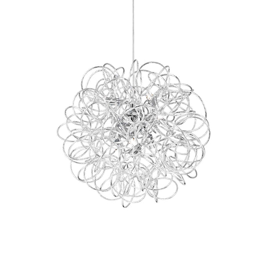 Silver aluminum handcrafted Ideallux Dust pendant light with adjustable height and dimmable feature, G9 sockets, 230V.
