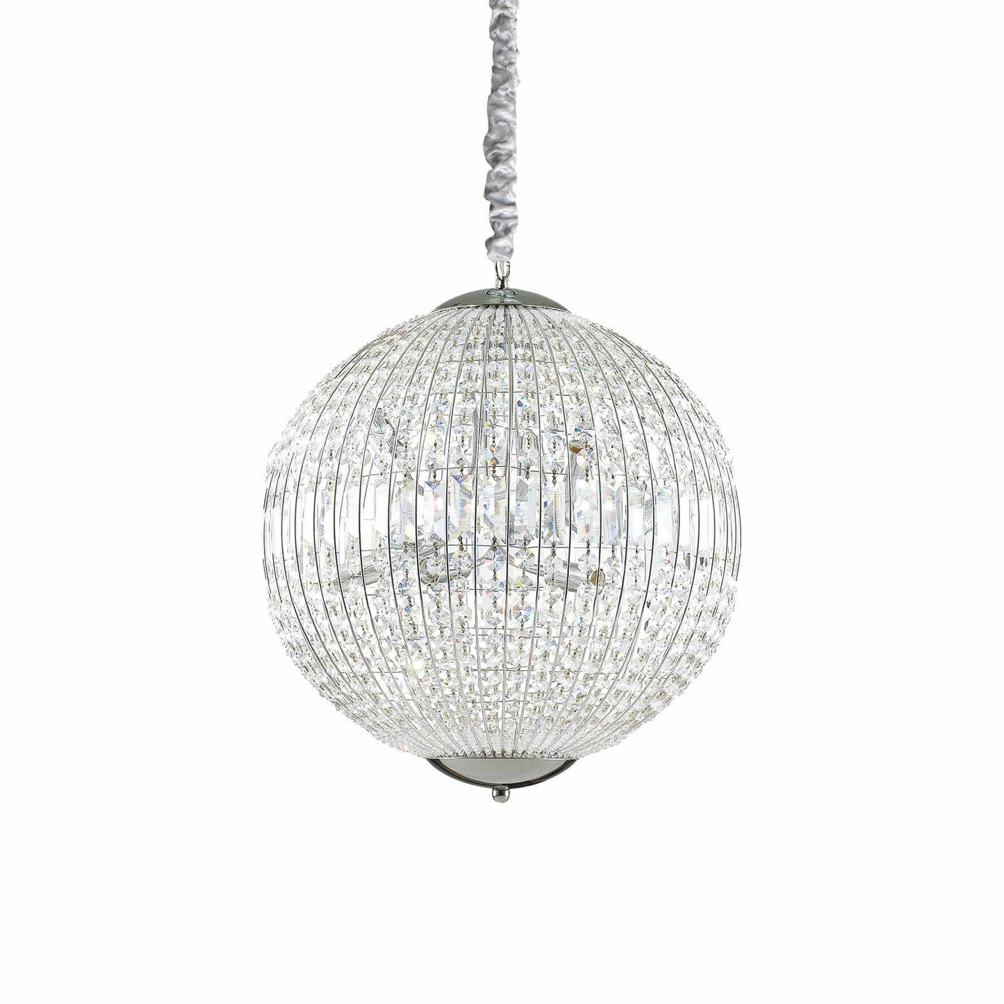Ideallux Pendelleuchte LUXOR 8-flammig in Chrom mit Kristallen, dimmbar, Ø50cm, höhenverstellbar, edles Design für stilvolle Beleuchtung