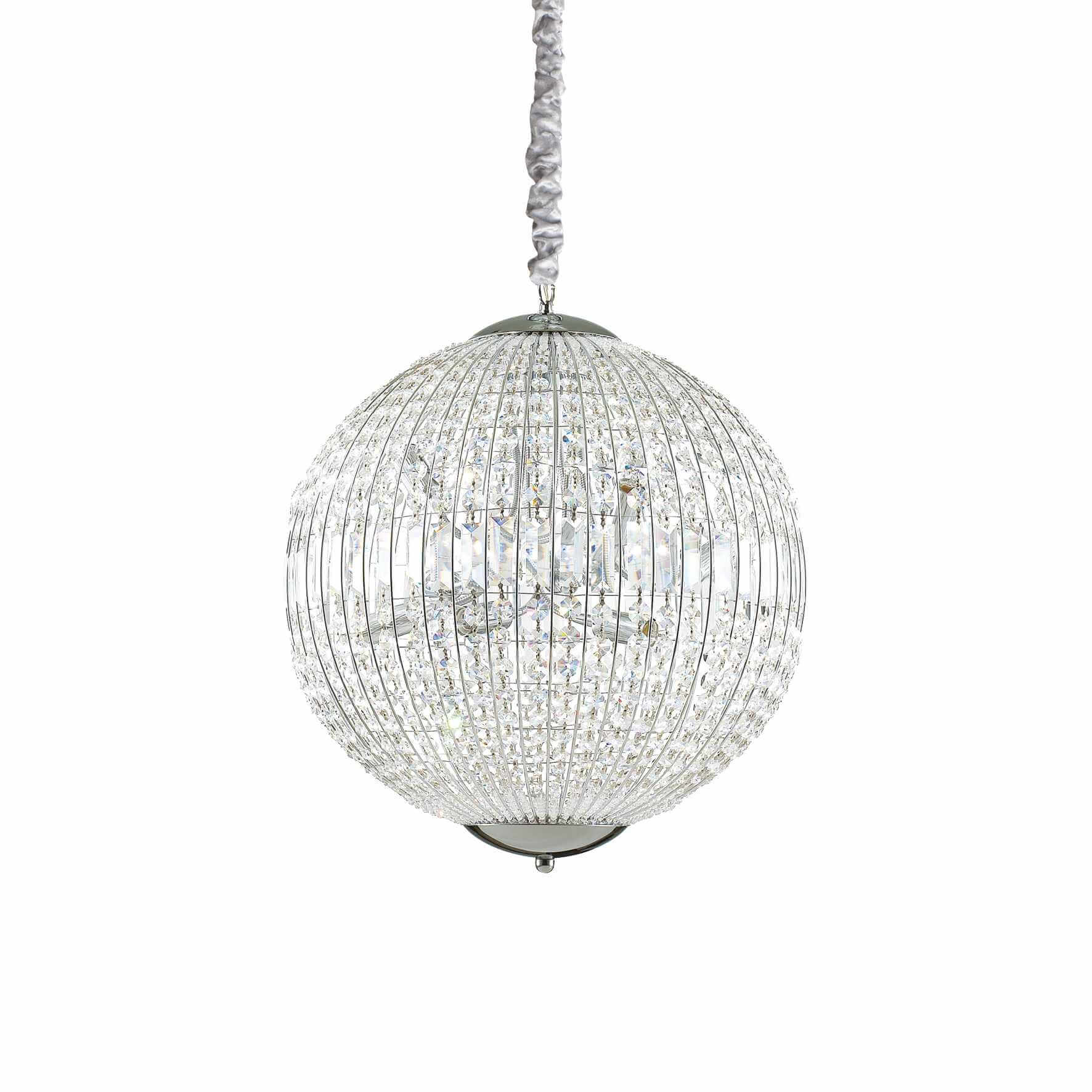 Ideallux Pendelleuchte LUXOR 8-flammig in Chrom mit Kristallen, dimmbar, Ø50cm, höhenverstellbar, edles Design für stilvolle Beleuchtung