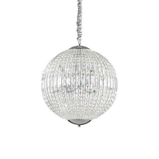 Ideallux Pendelleuchte LUXOR 8-flammig in Chrom mit Kristallen, dimmbar, Ø50cm, höhenverstellbar, edles Design für stilvolle Beleuchtung