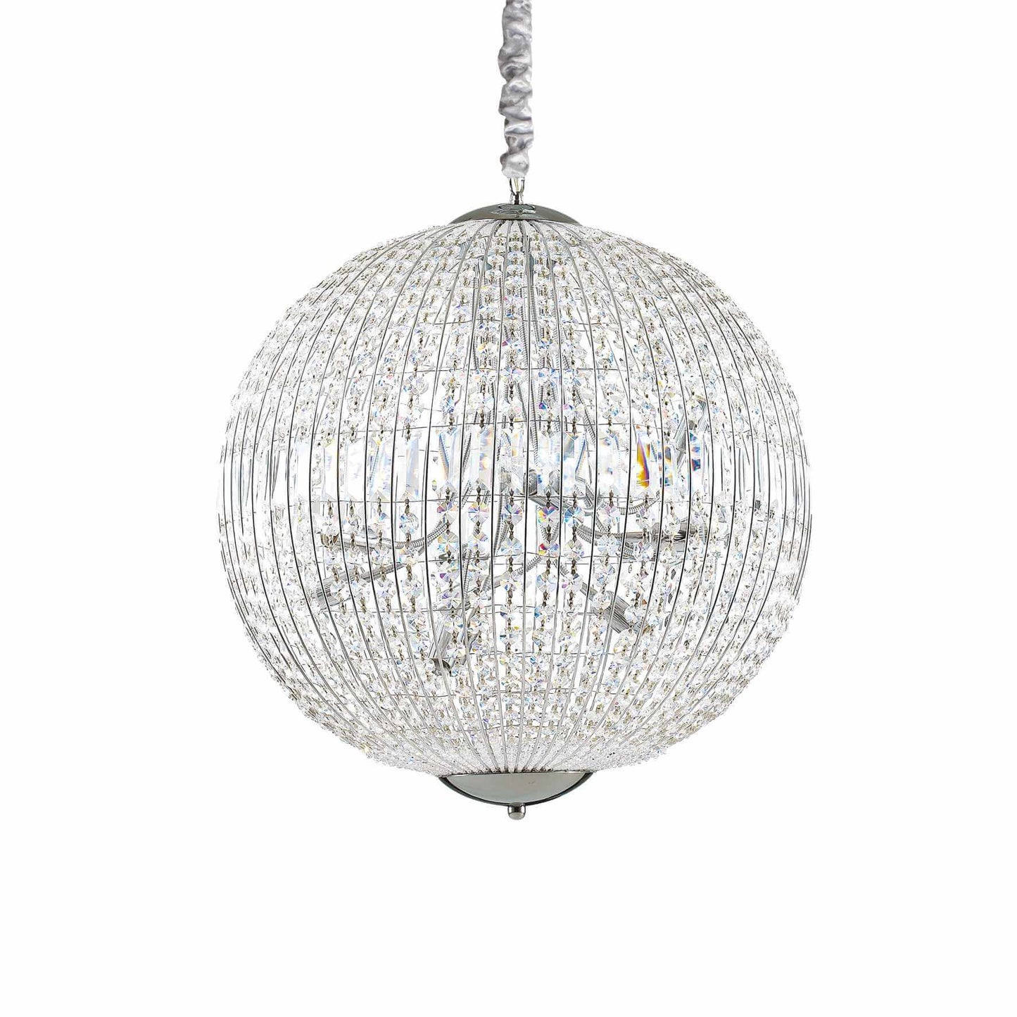Ideallux Pendelleuchte LUXOR 12-flammig, verchromtes Metall mit Kristall, Ø60cm, dimmbar, höhenverstellbar, G9 Sockel, 230V Betrieb.