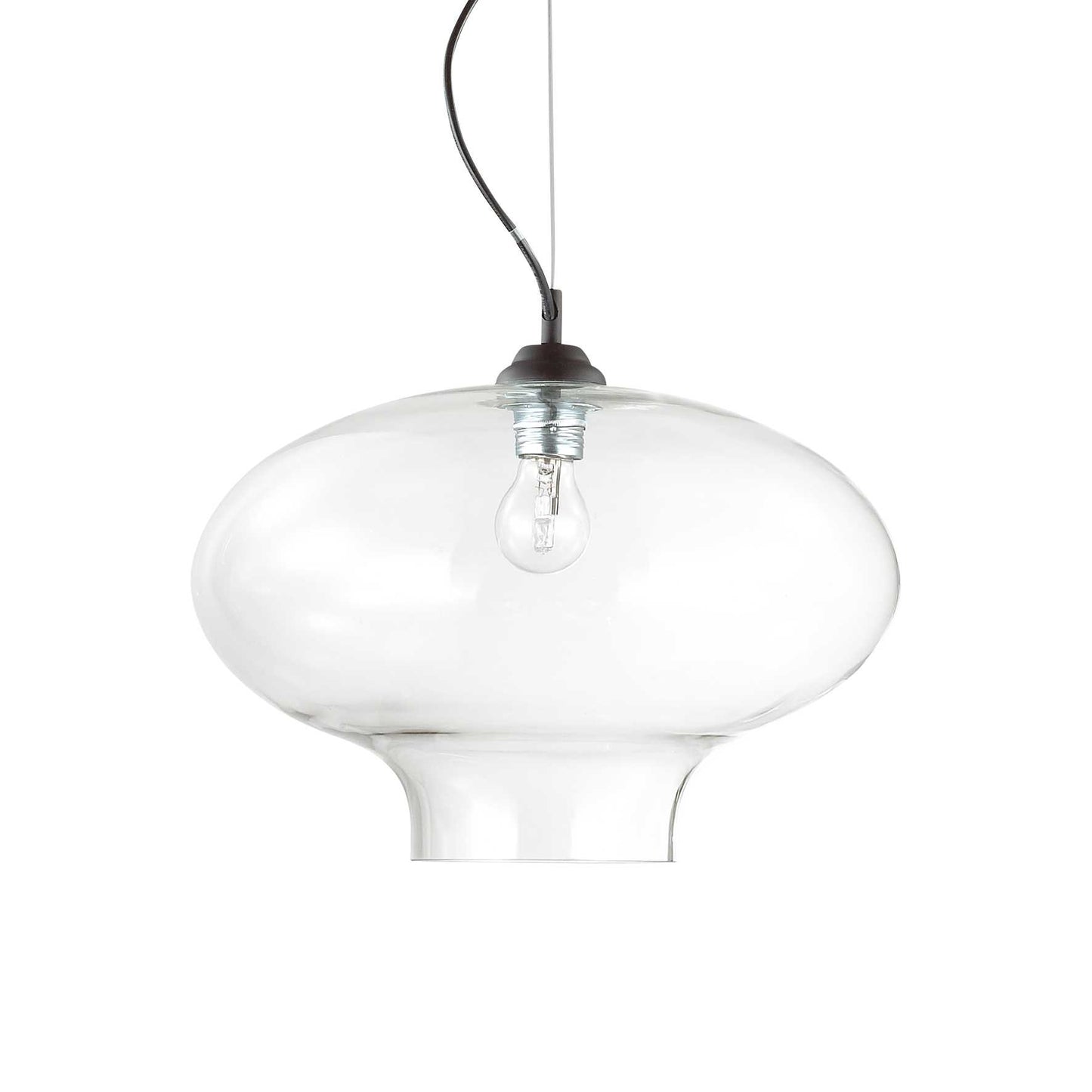 Ideallux Pendelleuchte mit transparentem Glas und schwarzem Metallrahmen, Ø40cm, dimmbar, E27, höhenverstellbar, modernes Design