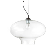 Ideallux Pendelleuchte mit transparentem Glas und schwarzem Metallrahmen, Ø40cm, dimmbar, E27, höhenverstellbar, modernes Design
