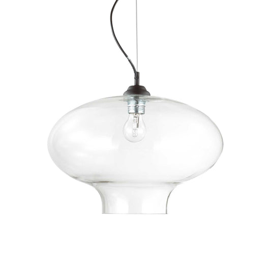 Ideallux Pendelleuchte mit transparentem Glas und schwarzem Metallrahmen, Ø40cm, dimmbar, E27, höhenverstellbar, modernes Design