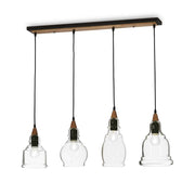 Ideallux GRETEL 4-flammig Pendelleuchte in Metall-Holz mit transparenten mundgeblasenen Glasschirmen, dimmbar, E27-Fassung, schwarz.
