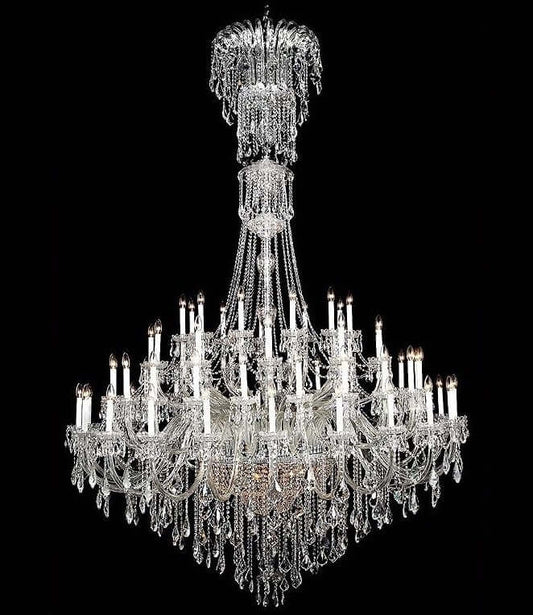 Rießiger Kristall Kronleuchter Lüster mit 100 Leuchten Ø240cm Höhe 375cm aus Messing, Chrom und hochwertigen Kristallen, dimmbar.