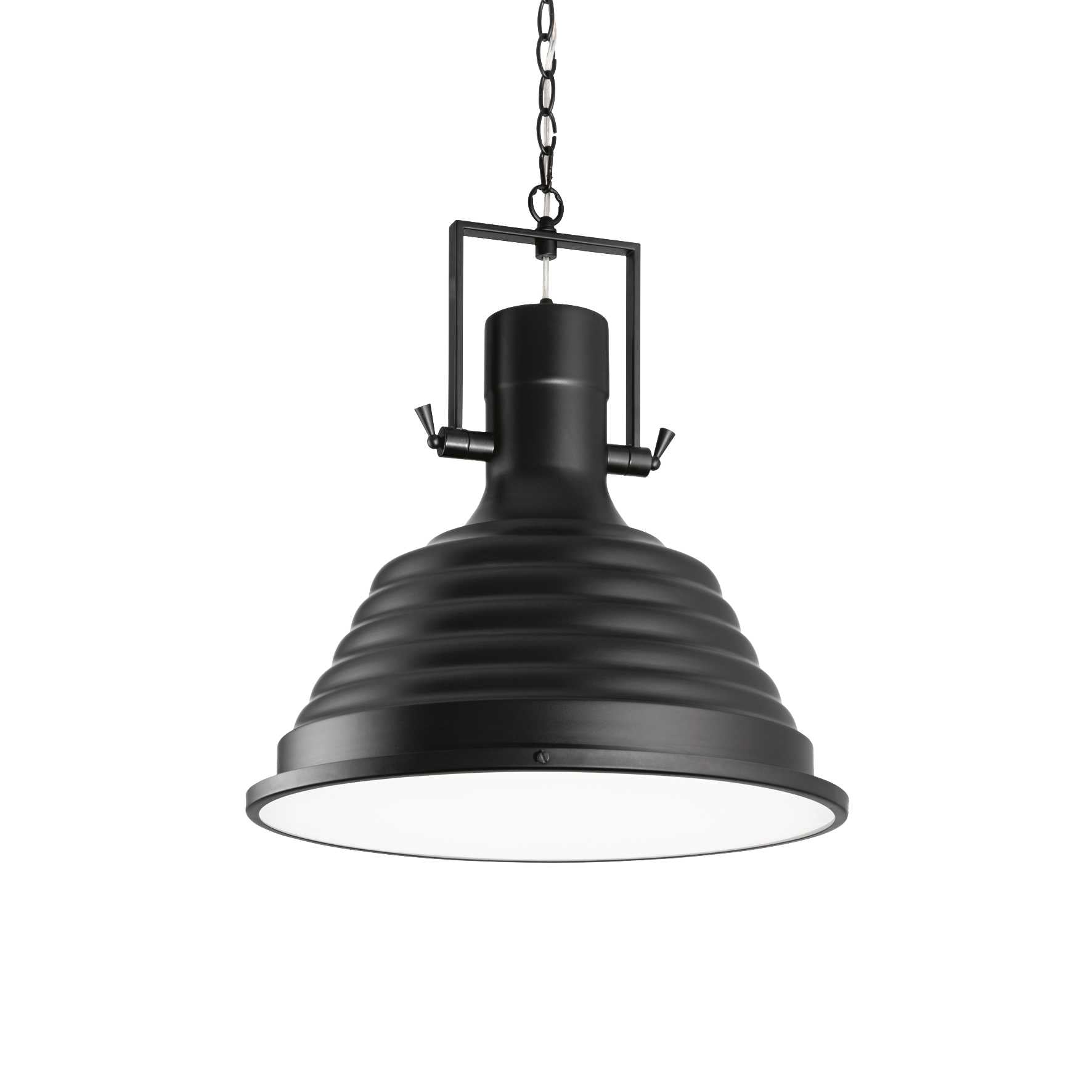 Ideallux Pendelleuchte FISHERMAN Schwarz, dimmable black metal pendant light with adjustable height, modern industrial design.