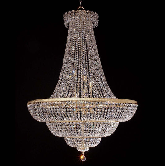 Große Kristall Hängeleuchte Korblüster mit Messing und Glas, Durchmesser 90cm, für Treppenhaus Galerie, dimmbar, E14 LED geeignet