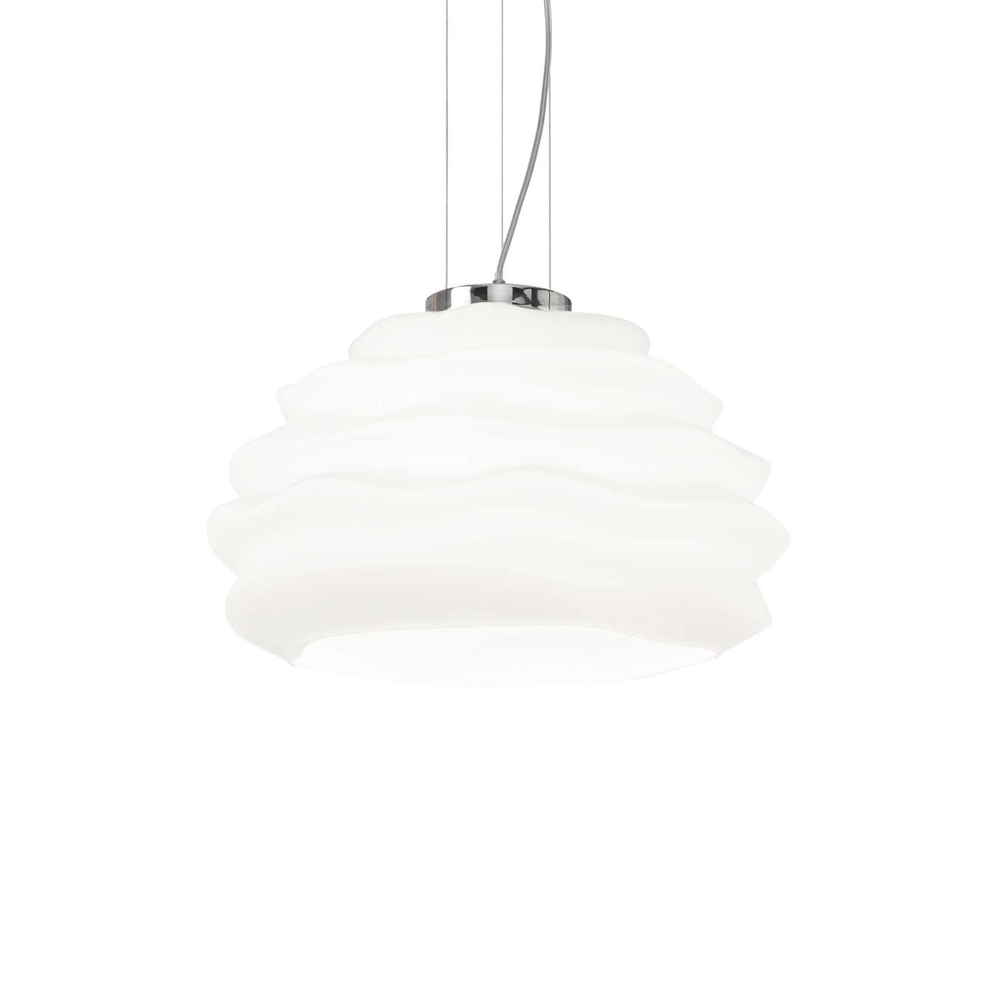 Ideallux Pendelleuchte KARMA klein, dimmbare Chrom-Metall-Leuchte mit weißem Glasdiffusor, höhenverstellbar, Ø39cm