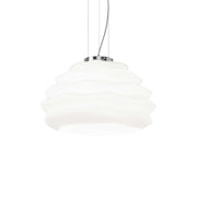 Ideallux Pendelleuchte KARMA klein, dimmbare Chrom-Metall-Leuchte mit weißem Glasdiffusor, höhenverstellbar, Ø39cm