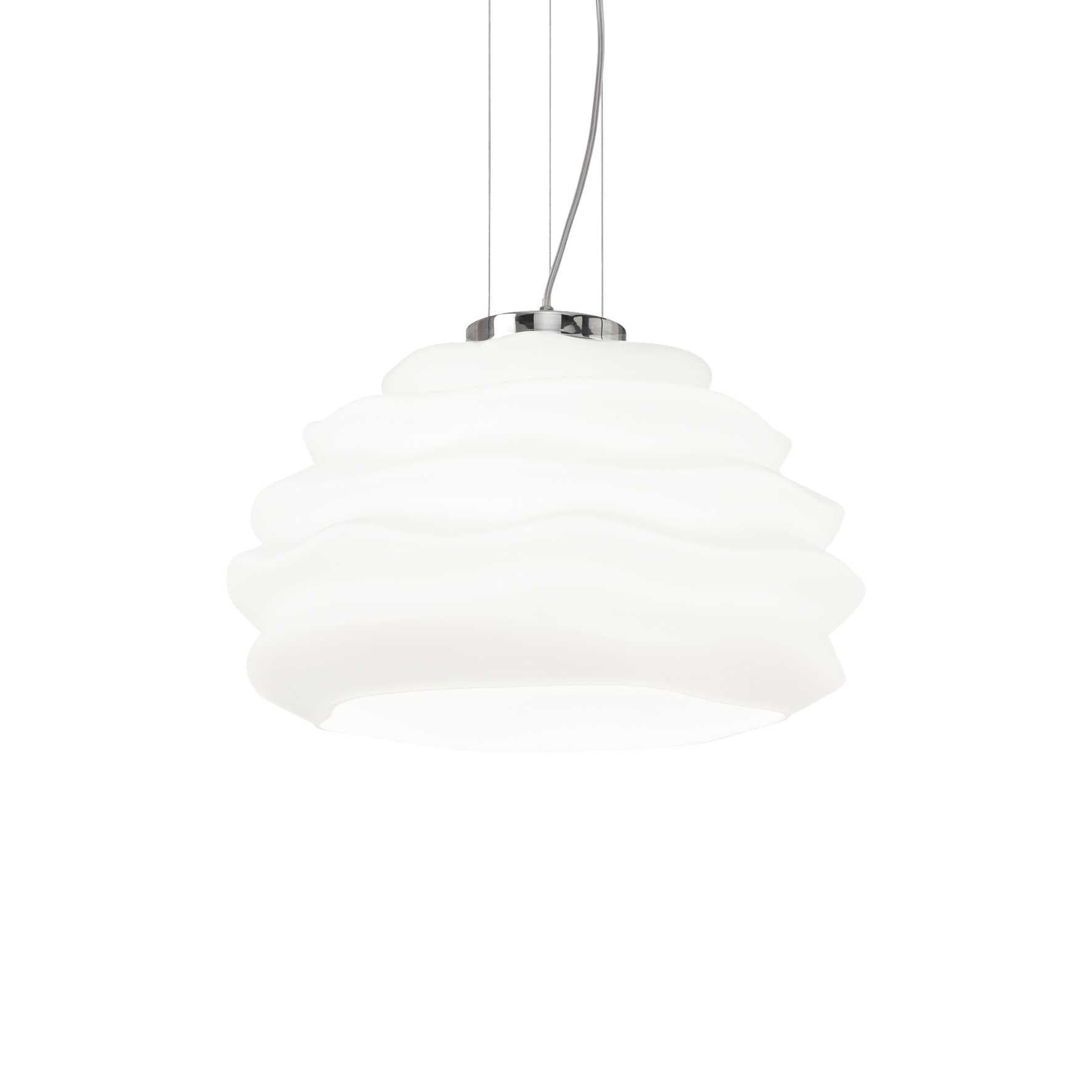 Ideallux Pendelleuchte KARMA klein, dimmbare Chrom-Metall-Leuchte mit weißem Glasdiffusor, höhenverstellbar, Ø39cm
