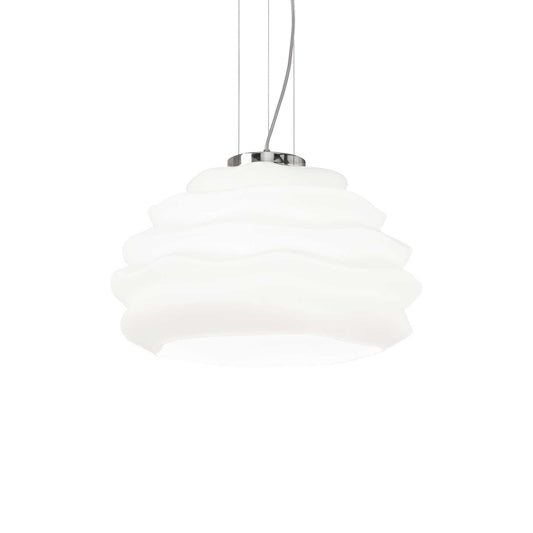 Ideallux Pendelleuchte KARMA klein, dimmbare Chrom-Metall-Leuchte mit weißem Glasdiffusor, höhenverstellbar, Ø39cm