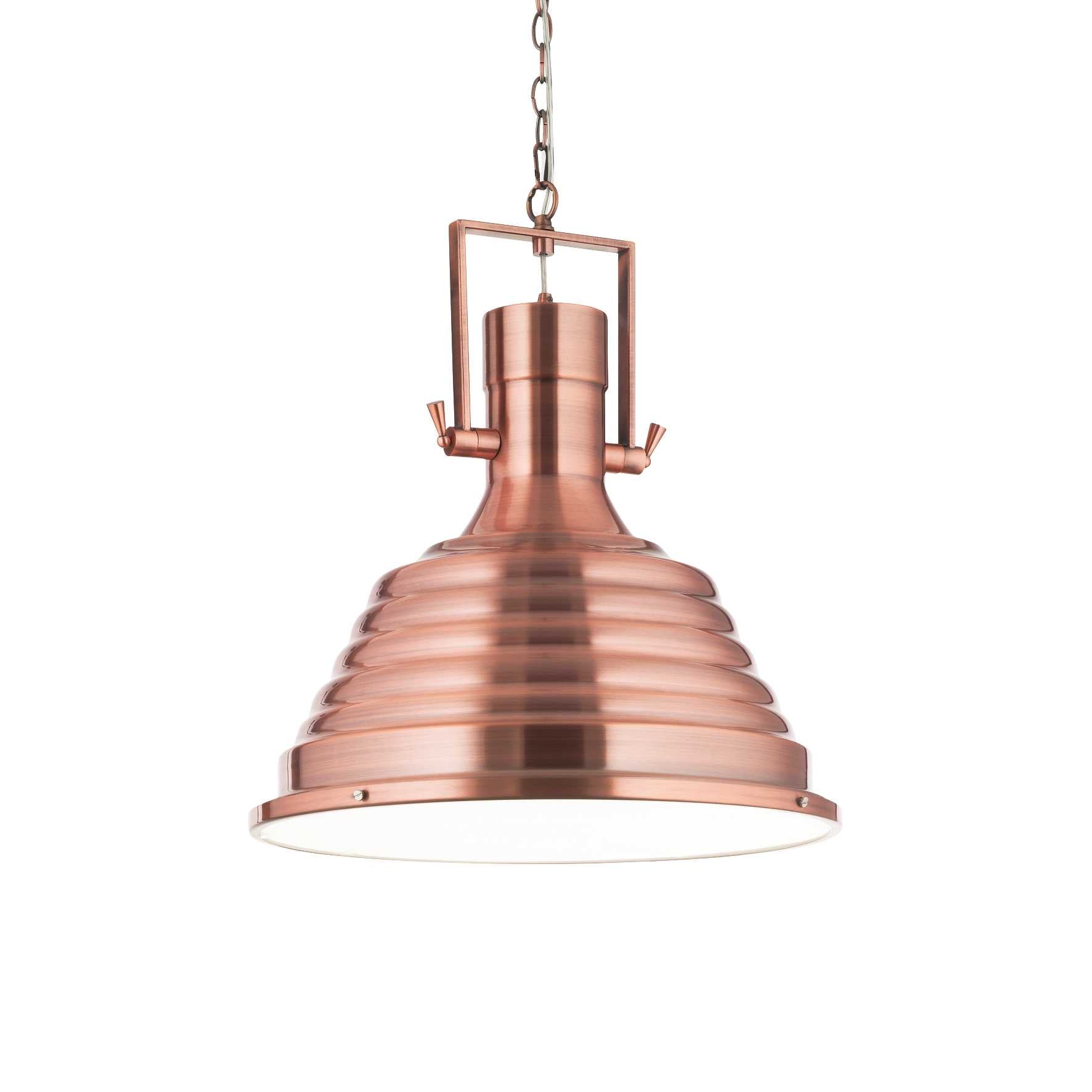 Ideallux Fisherman pendant light, copper finish, metal construction, adjustable height, suitable for E27 bulb; dimmable lighting solution.