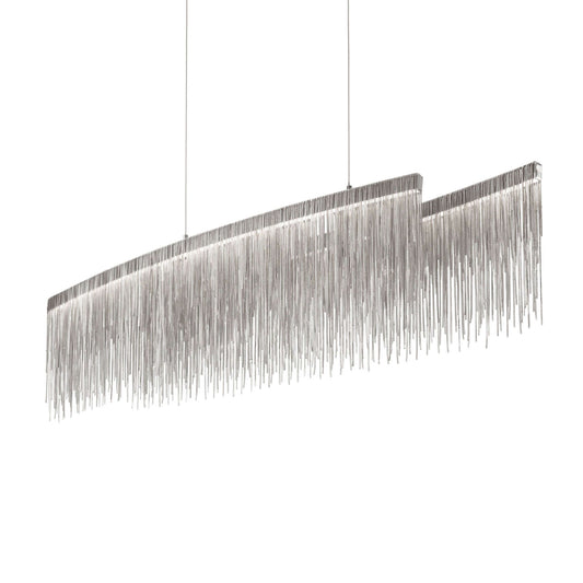 Moderne ovale Pendelleuchte Versus mit Chrom-Metallketten, dimmbar, höhenverstellbar, LED 3000K in stilvollem Design.