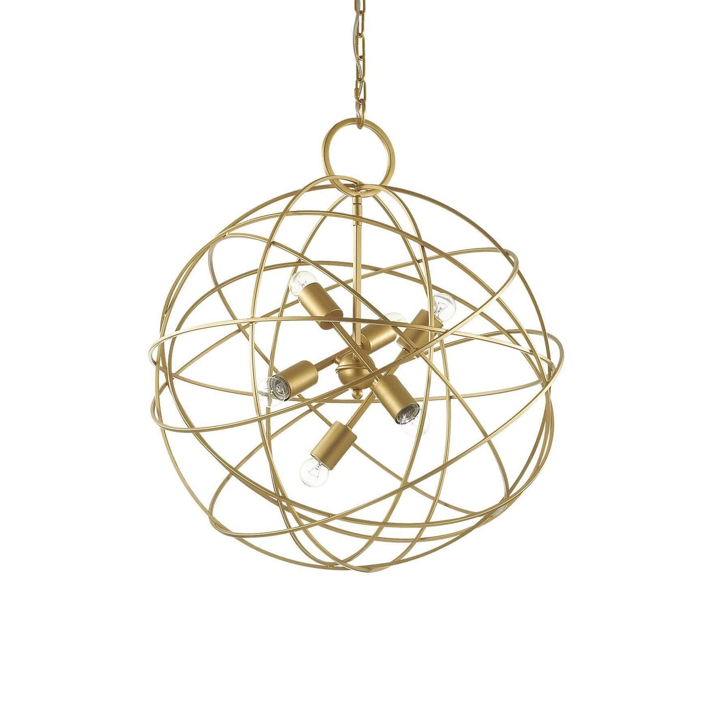 Ideallux KONSE 6-flammig Pendelleuchte in dunkelgoldener Metalloptik, Ø60cm, dimmbar mit verstellbarer Höhe bis 174cm.