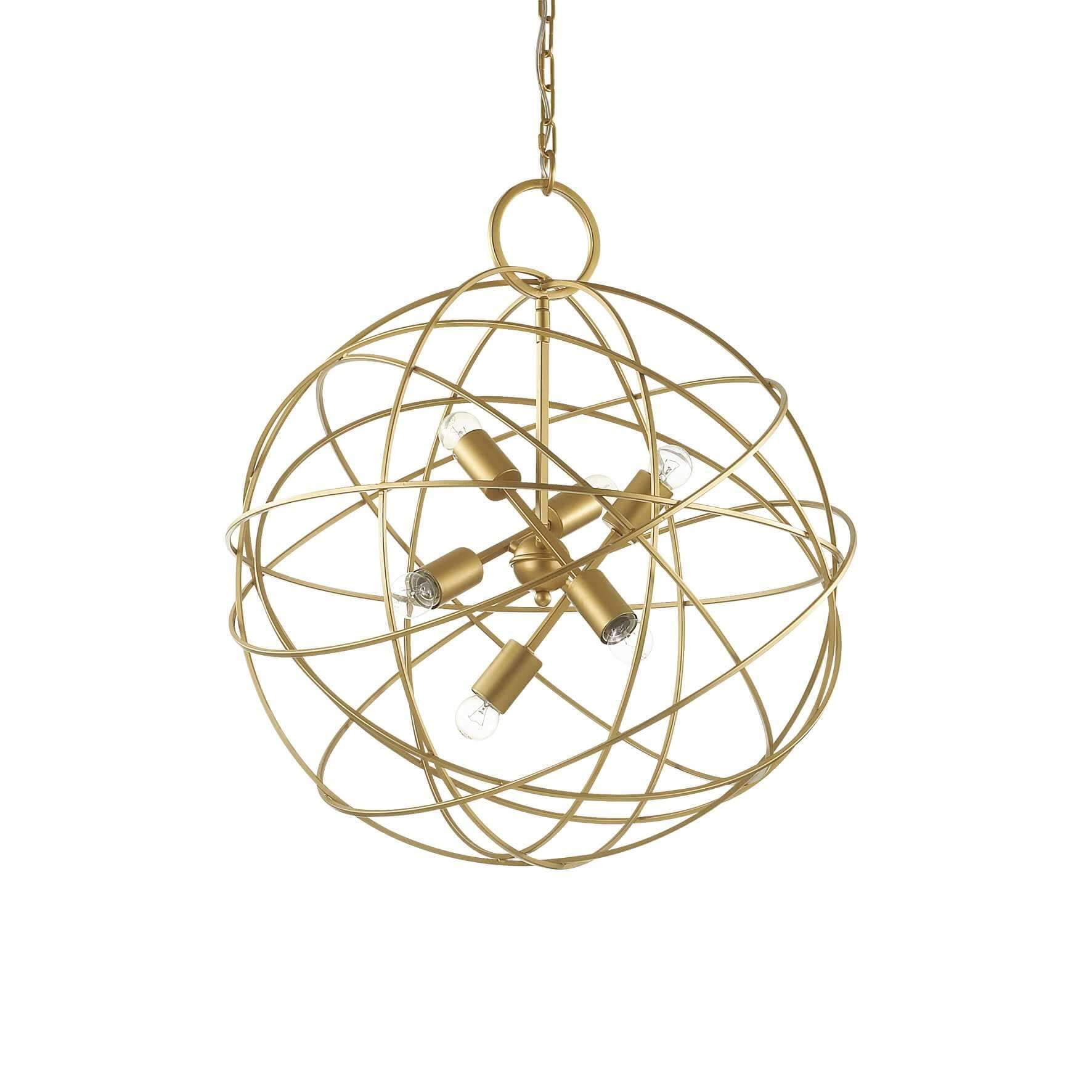 Ideallux KONSE 6-flammig Pendelleuchte in dunkelgoldener Metalloptik, Ø60cm, dimmbar mit verstellbarer Höhe bis 174cm.