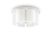 Ideallux Deckenleuchte Almond ceiling light with 9 dimmable white matt metal and blown glass lampshades, Ø75cm.