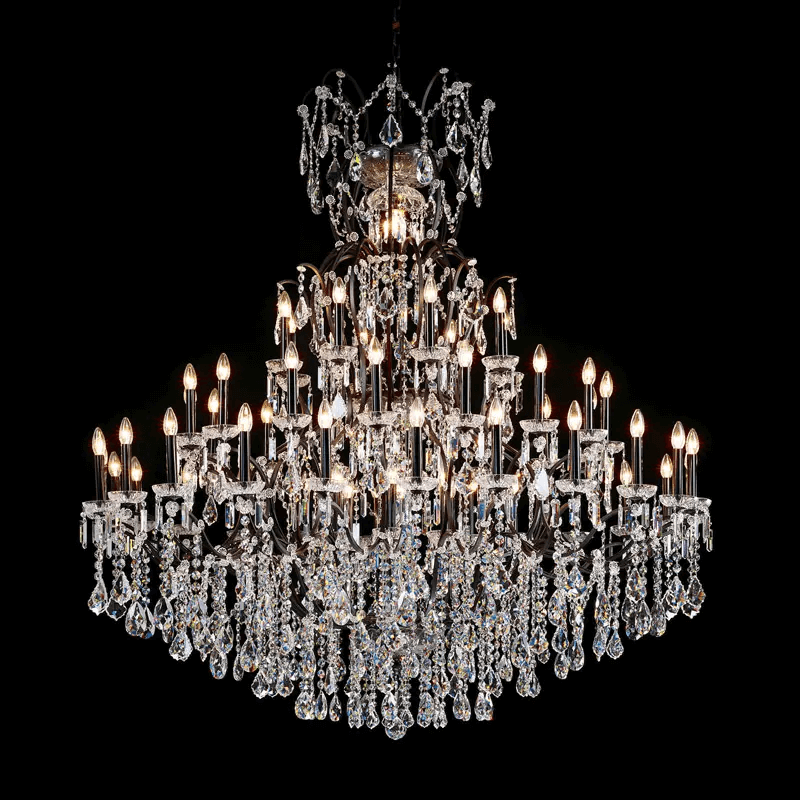 Kristall Kronleuchter Maria Theresia mit 48 Leuchten, Ø160cm, Antik Schwarz, aus Glas und geschliffenem Kristall, elegante Beleuchtung