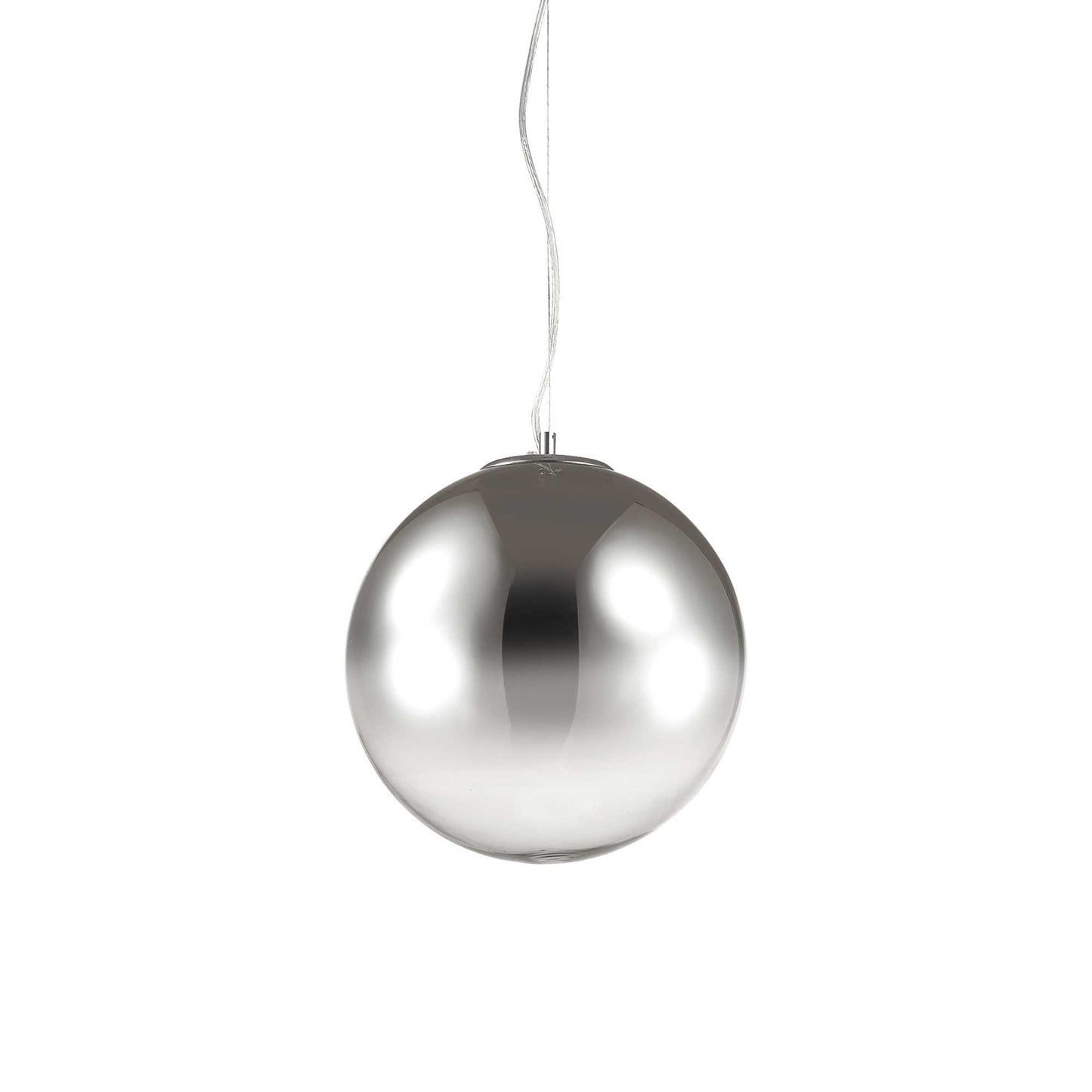 Ideallux MAPA FADE 40cm pendant light with chrome metal and hand-blown glass diffuser, adjustable cable, dimmable E27 socket.