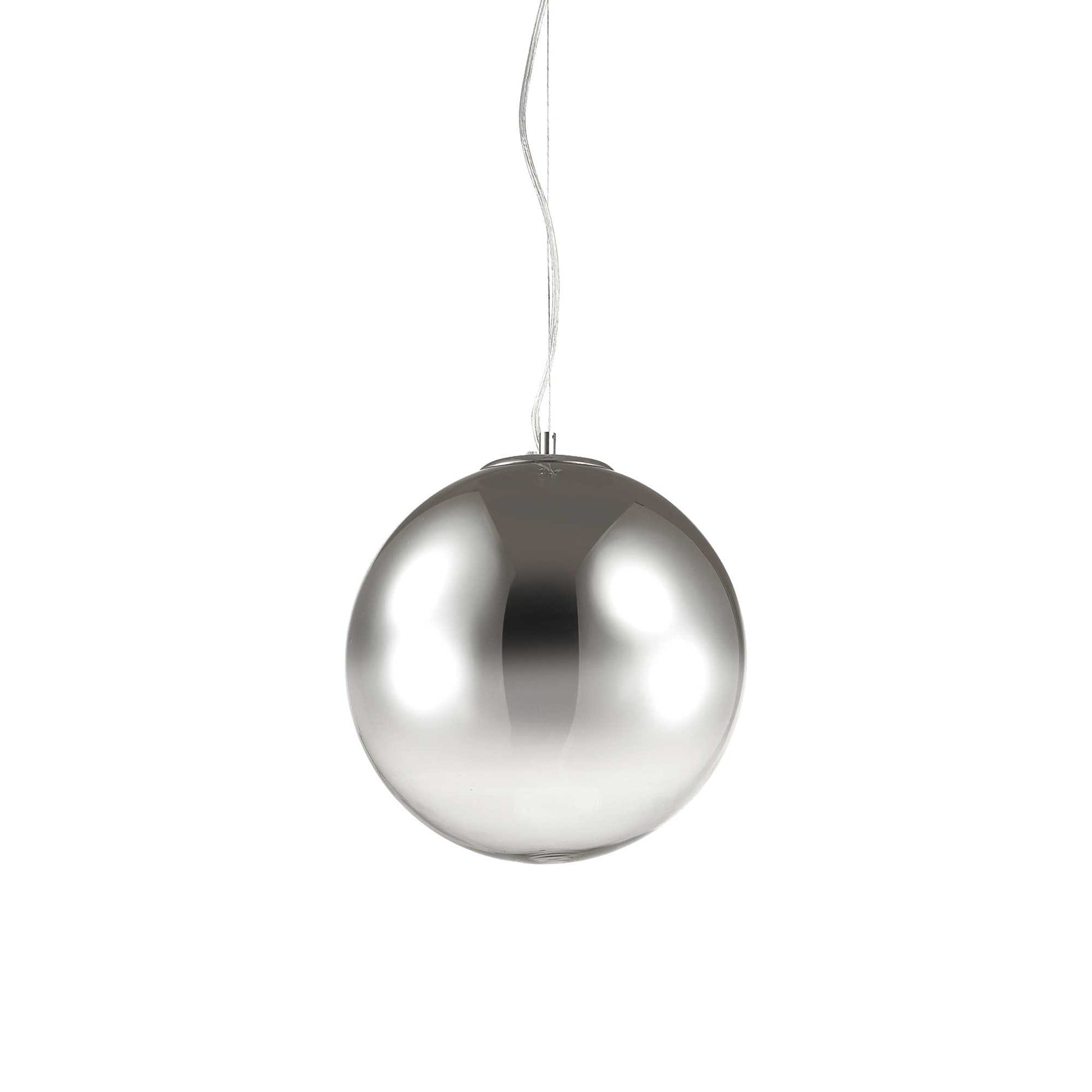 Ideallux MAPA FADE 40cm pendant light with chrome metal and hand-blown glass diffuser, adjustable cable, dimmable E27 socket.