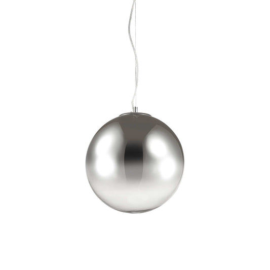 Ideallux MAPA FADE 40cm pendant light with chrome metal and hand-blown glass diffuser, adjustable cable, dimmable E27 socket.