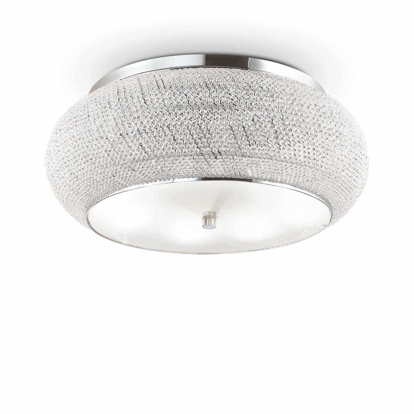 Ideallux Deckenleuchte PASHA' 14-flammig silber Deckenlampe mit Kristallperlen, Ø65cm dimmbar, E14 Sockel, edles Design.