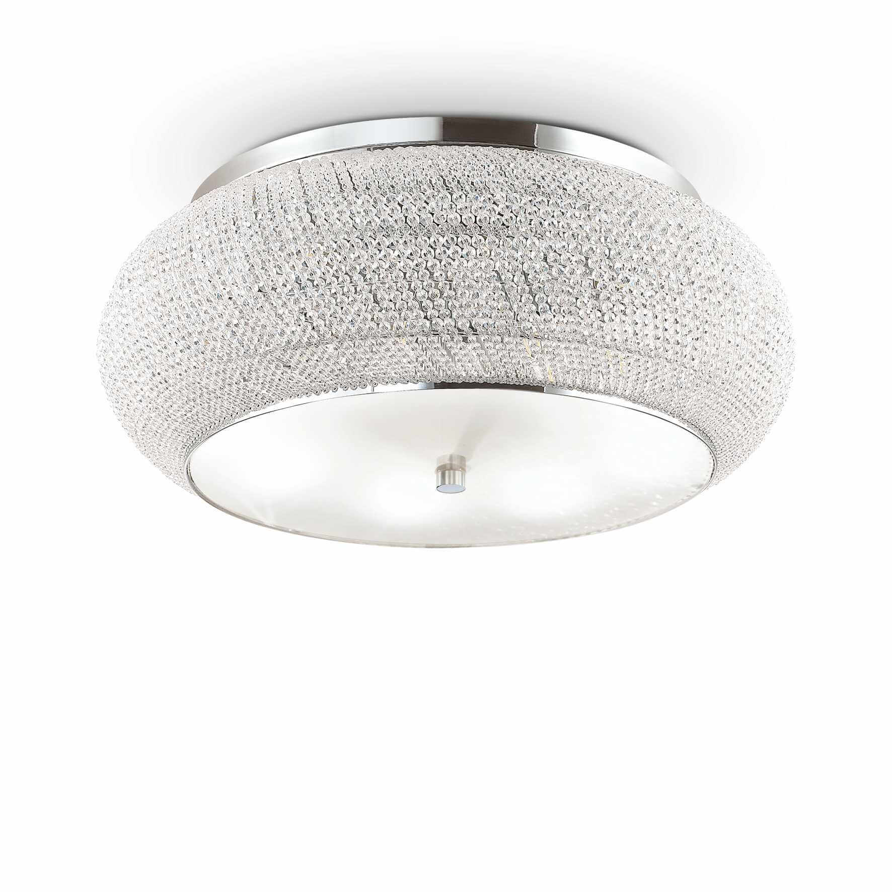 Ideallux Deckenleuchte PASHA' 14-flammig silber Deckenlampe mit Kristallperlen, Ø65cm dimmbar, E14 Sockel, edles Design.