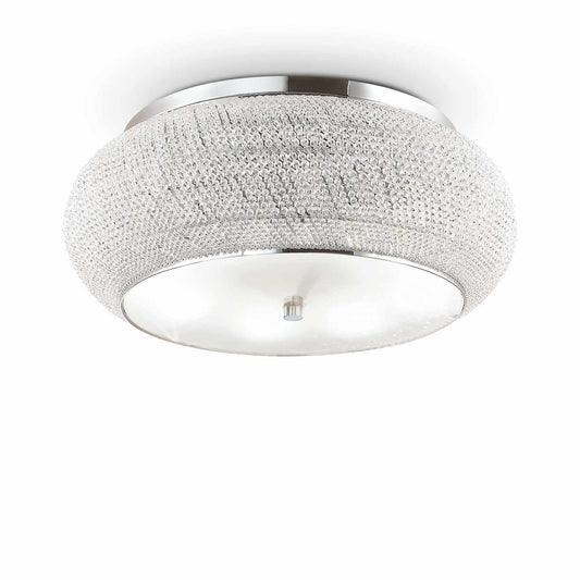 Ideallux Deckenleuchte PASHA' 14-flammig silber Deckenlampe mit Kristallperlen, Ø65cm dimmbar, E14 Sockel, edles Design.