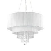 Ideallux Pendelleuchte OPERA 10 with chrome, PVC shade, crystals, dimmable, adjustable height 80-280cm, diameter 90cm.