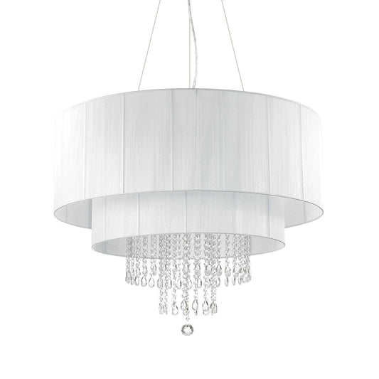 Ideallux Pendelleuchte OPERA 10 with chrome, PVC shade, crystals, dimmable, adjustable height 80-280cm, diameter 90cm.