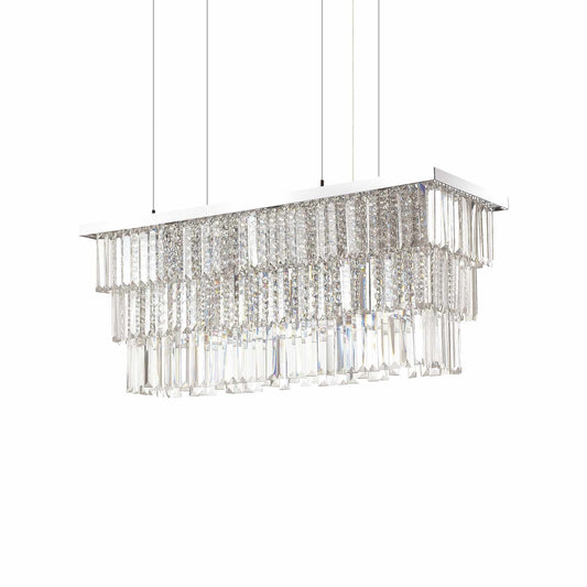 Ideal lux Kristall Pendelleuchte Martinez mit funkelnden Kristallen, silberfarben, 83cm lang, chrommetall, dimmbar, 6 E14 Leuchtmittel.