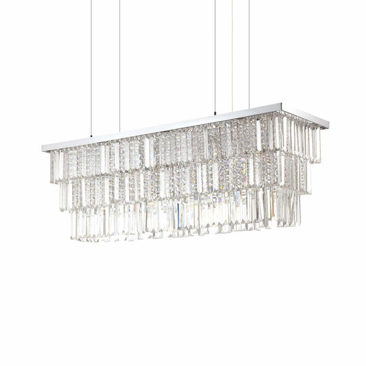 Ideal Lux Kristall Pendelleuchte Martinez in Chrom mit funkelnden Kristallen, 103cm lang, dimmbar, elegantes Design, esszimmerbeleuchtung.