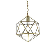 Ideallux Pendelleuchte DECA klein, dimmable pendant light with geometric brass frame and clear glass, ideal for modern interiors.
