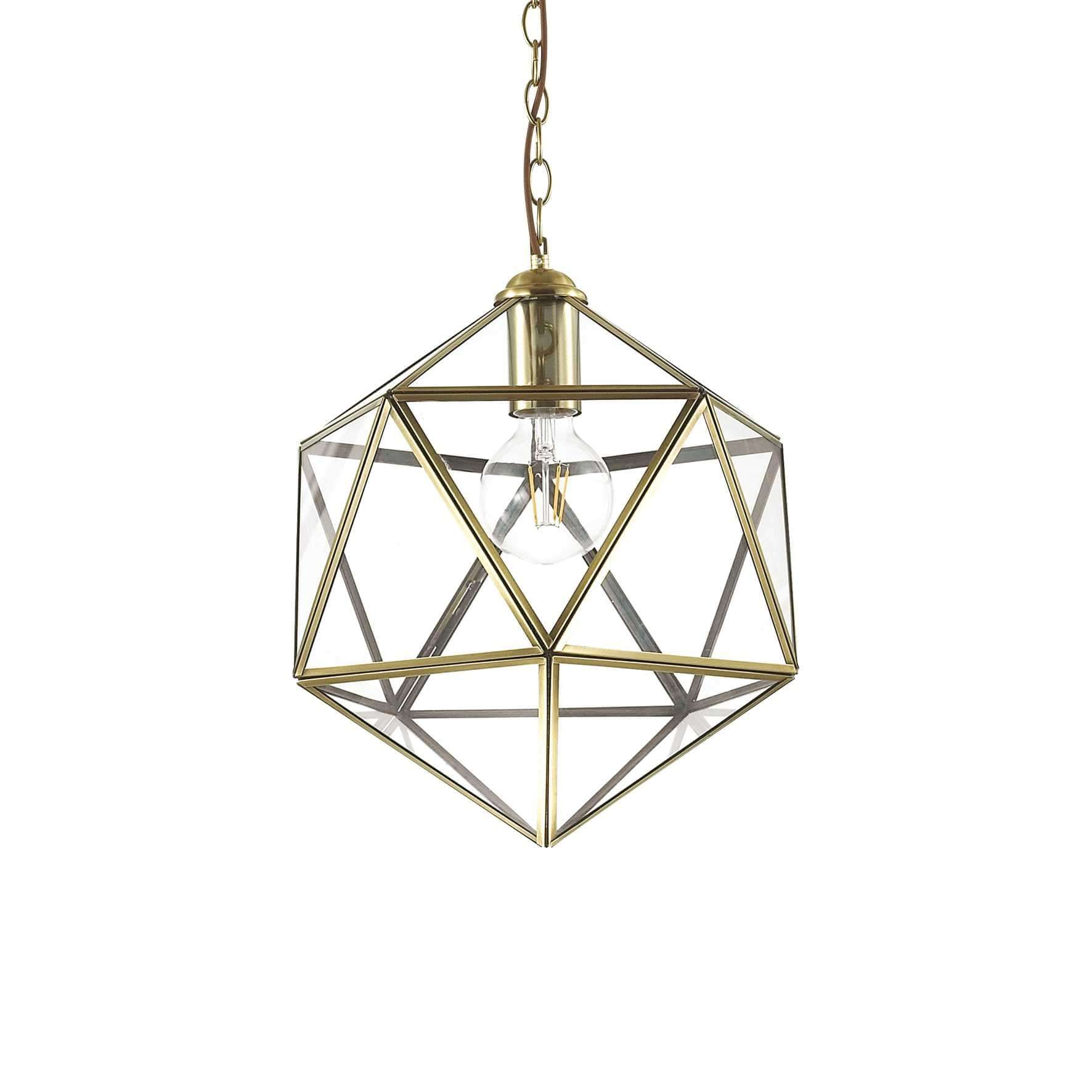 Ideallux Pendelleuchte DECA Groß, metallbrünierter Rahmen mit klarem Glas, dimmbar, für E27 Sockel, Durchmesser 50cm, höhenverstellbar.